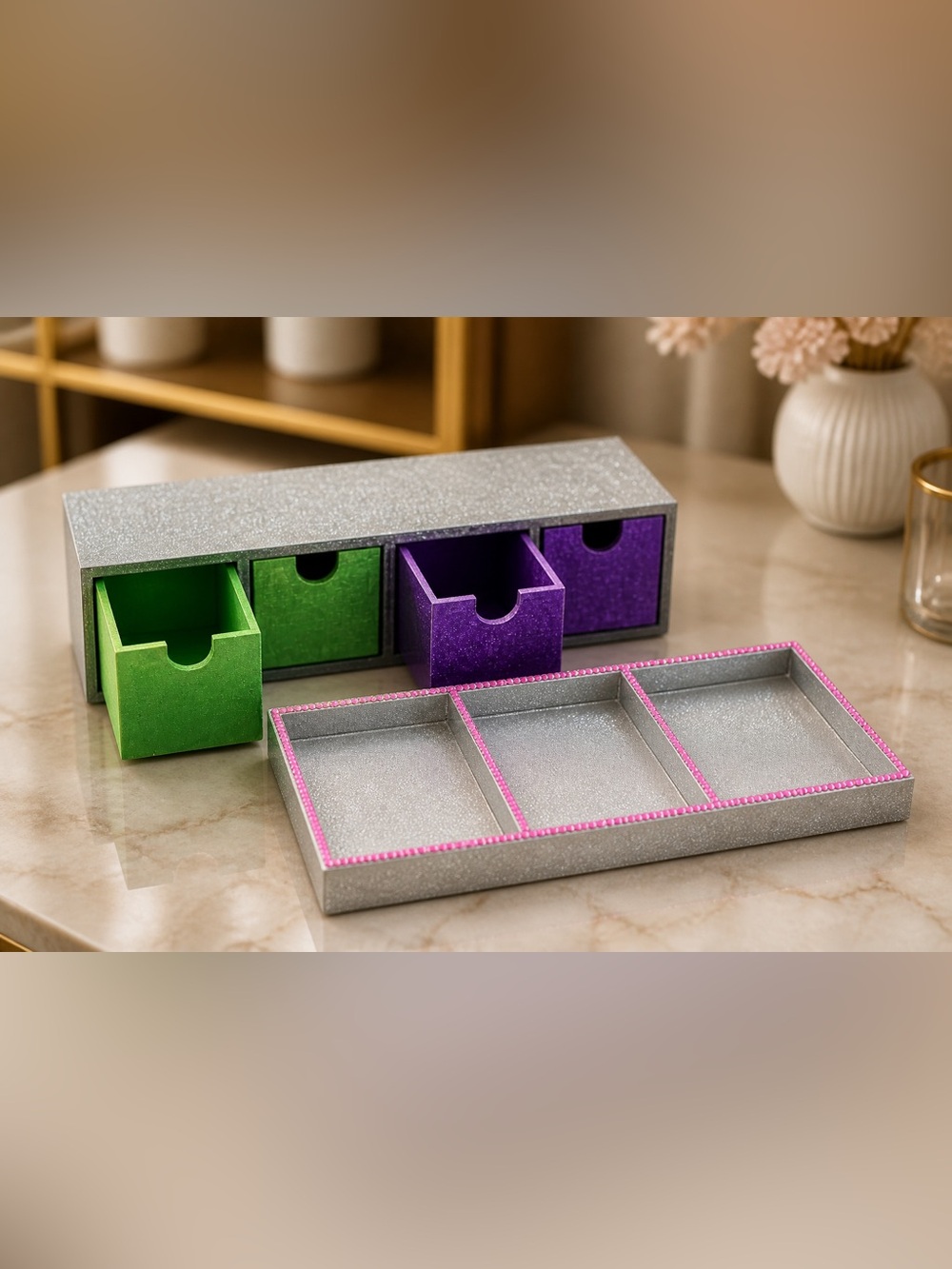 Glitter Desktop Storage Drawer Set with Sorting Drawer